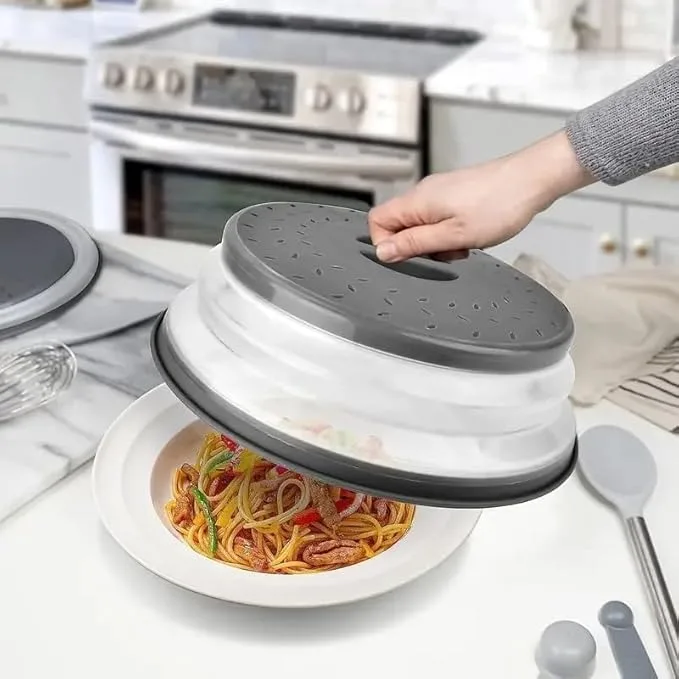 

Microwave Lid,Foldable Microwave oven Cover for Food, Safe and Free of BPA Plastic and Silicone, Multi-purpose Kitchen Tool splash cover. Can be washed with Water or Dishwasher. (Gray)