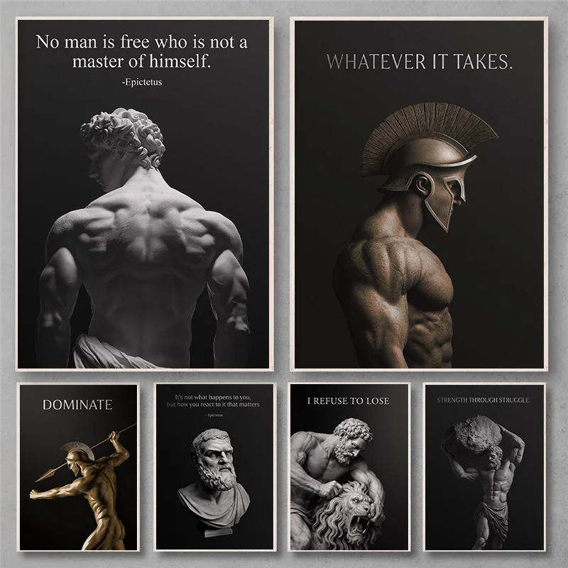 （2D Canvas painting） Alexander the Great Quote Motivational Wall Art Spartan Warrior Canvas Ancient Greek Poster Bronze Statu
