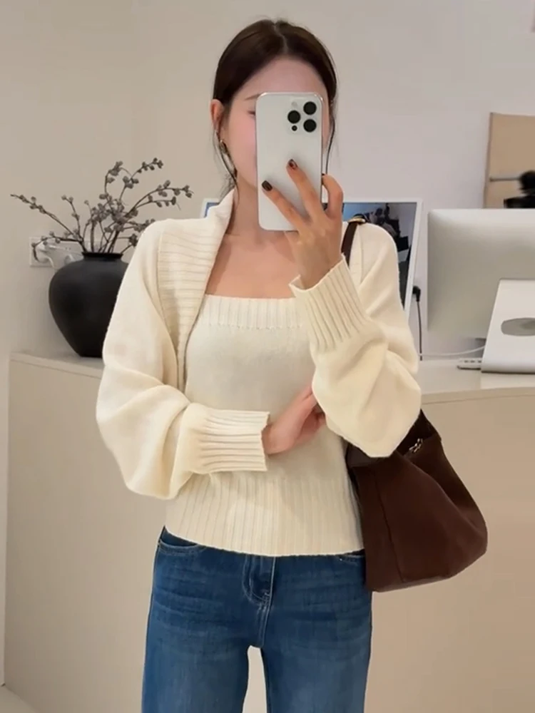 

Французский вязаный кардиган свободного кроя для женщин, тонкий свитер-жакет с отложным воротником, средней толщины, с длинными рукавами, для создания стройного силуэта