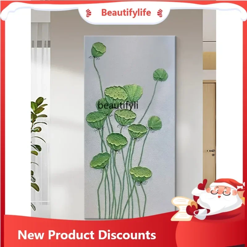 03 Lotus root hand-painted oil painting three-dimensional modern minimalist decorative painting living room porch texture painti
