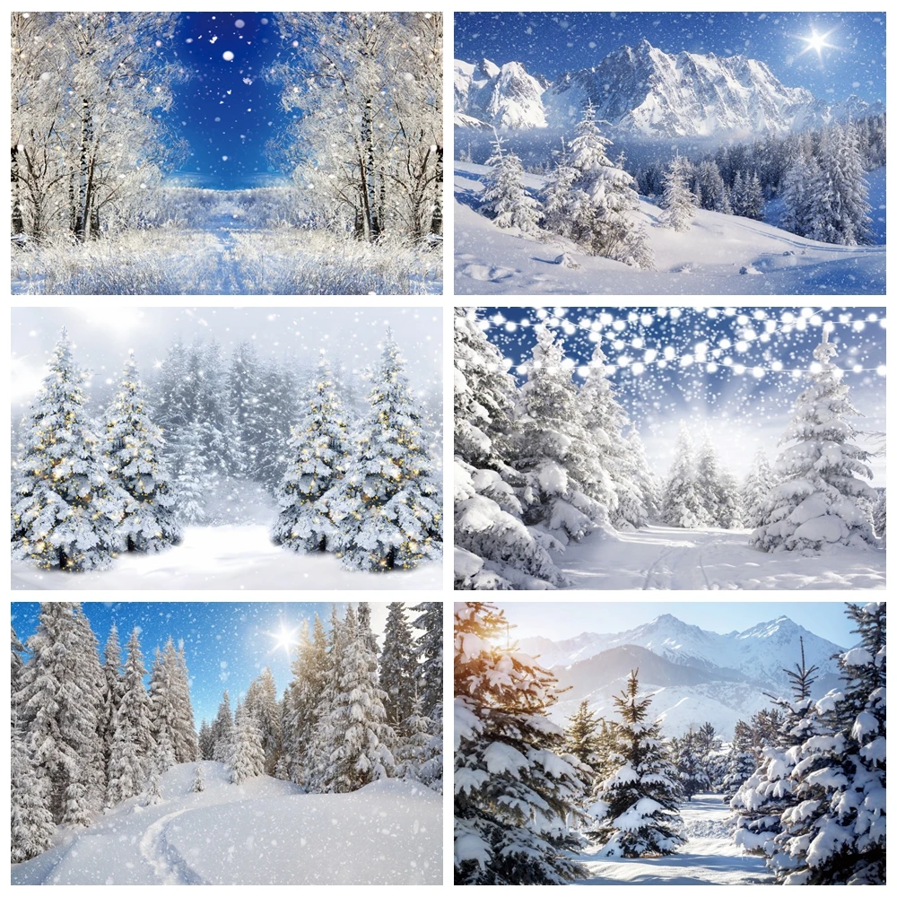 

Christmas Winter Snow Scene Backdrop for Photography Forest Mountain Natural Landscape Snowflake Portrait Backgound Photo Studio