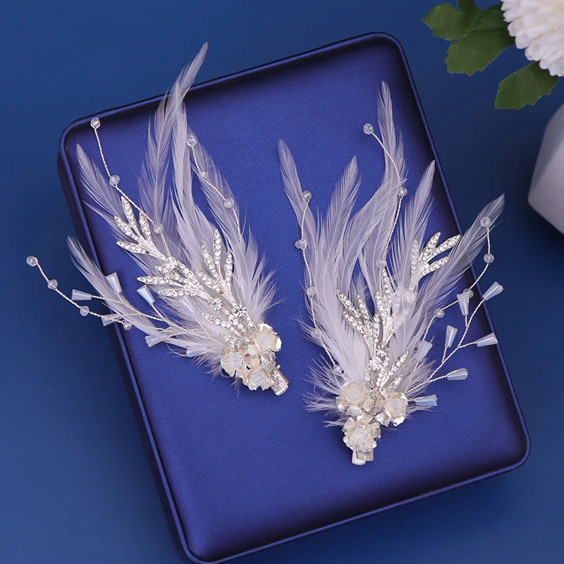 Trendy White Handmade Feather Hairpin for Bridal Bridesmaid Hair Clip Wedding Party Hair Accessories Newly