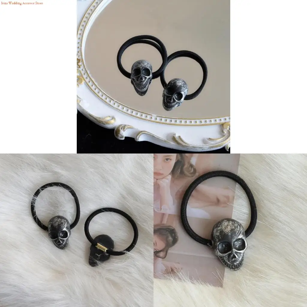 G92D Elastic Hair Rope Skull Head Hairband Ponytail Holder Adult Festival Accessories
