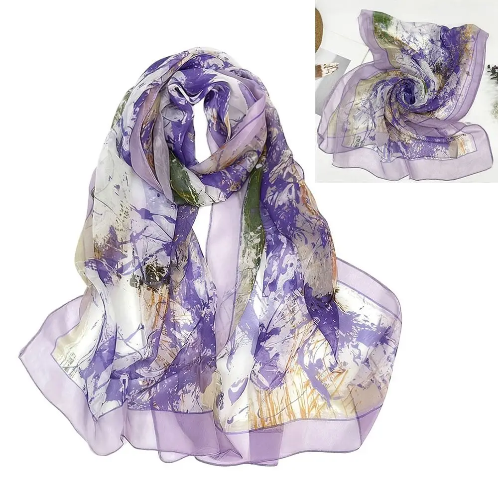 

Портативный шелковый шарф с вышивкой, дышащая солнцезащитная пляжная шаль, гладкие шелковые длинные накидки для женщин