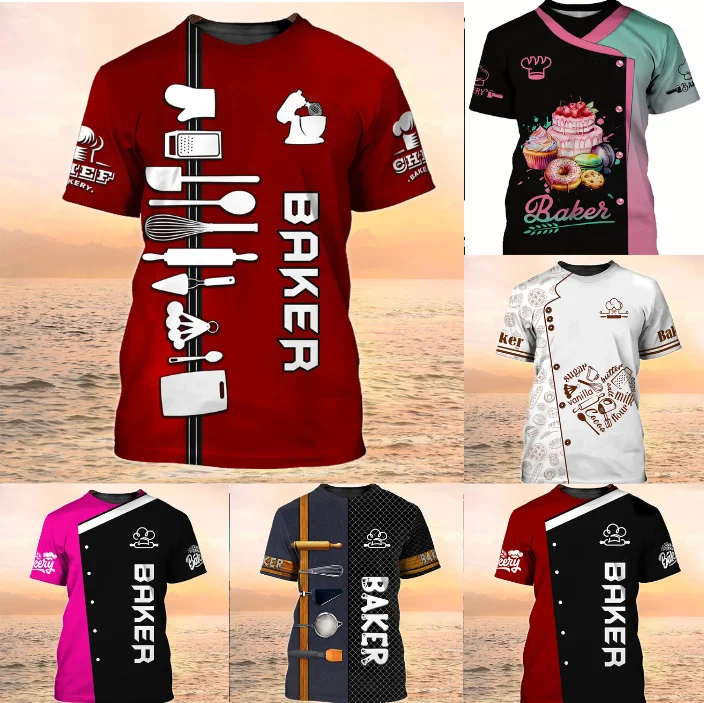 Summer New Baker T-shirt For Men 3D Printed Bakery Baking Work Suit Casual Plus Size Unisex Tees Tops Personality Baking Uniform