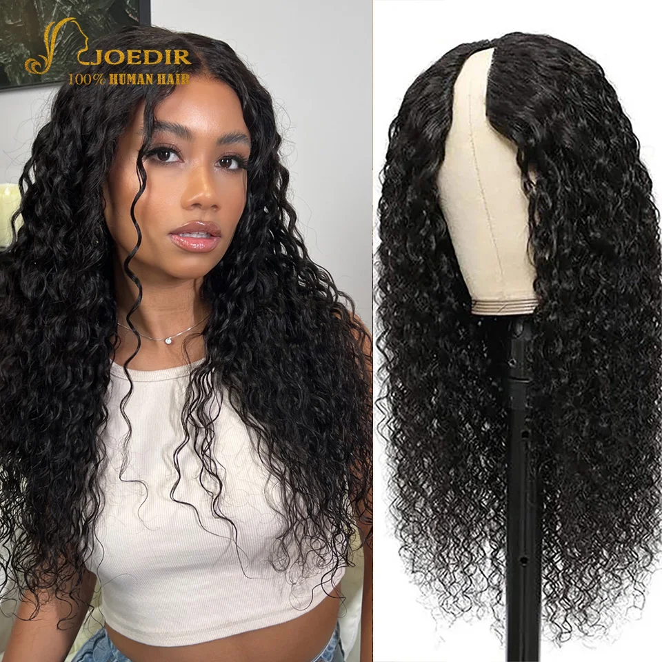 

Cheap U Part Human Hair Wigs Jerry Curly Malaysian Hair Wigs Natural Black Deep Wave Glueless V Part Wigs 180% Density Wholesale