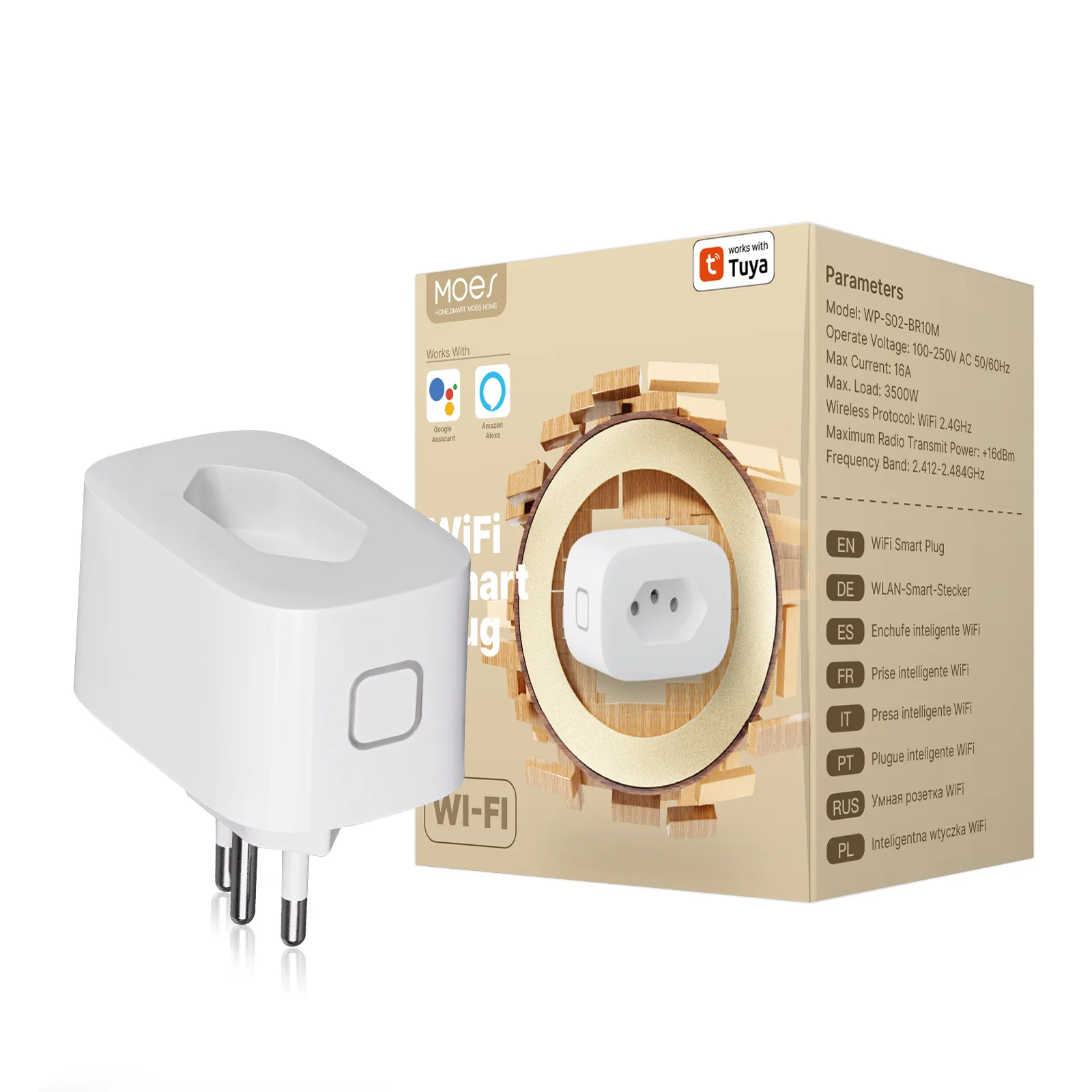 Brazil Tuya 16A Standard WiFi Smart Plug with Power Monitor, Smart Life APP Smart Socket Voice Work for Google Home Alexa