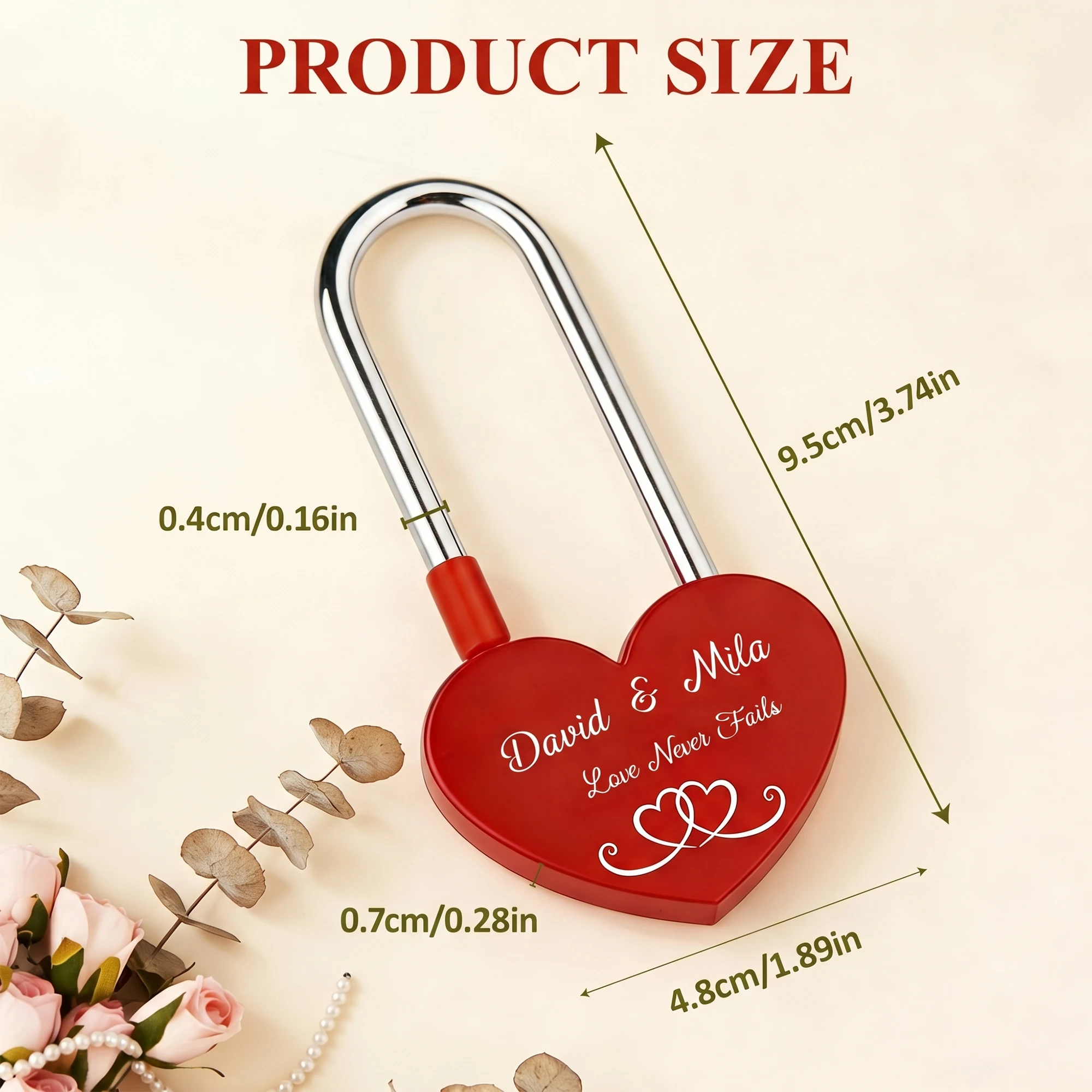 Personalized Padlock Long Shackle Custom Engraved Heart Lock Him Her Couples Love Gift For Wedding