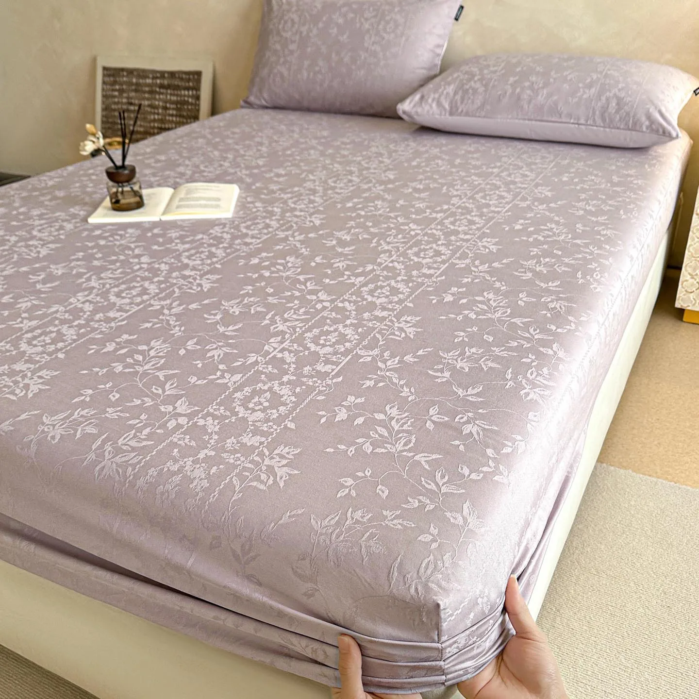 100% Cotton Jacquard Bed Sheets with Elastic High Quality Fitted Bed Sheets Single/Queen/King Size Pure Cotton Sabana Para Cama