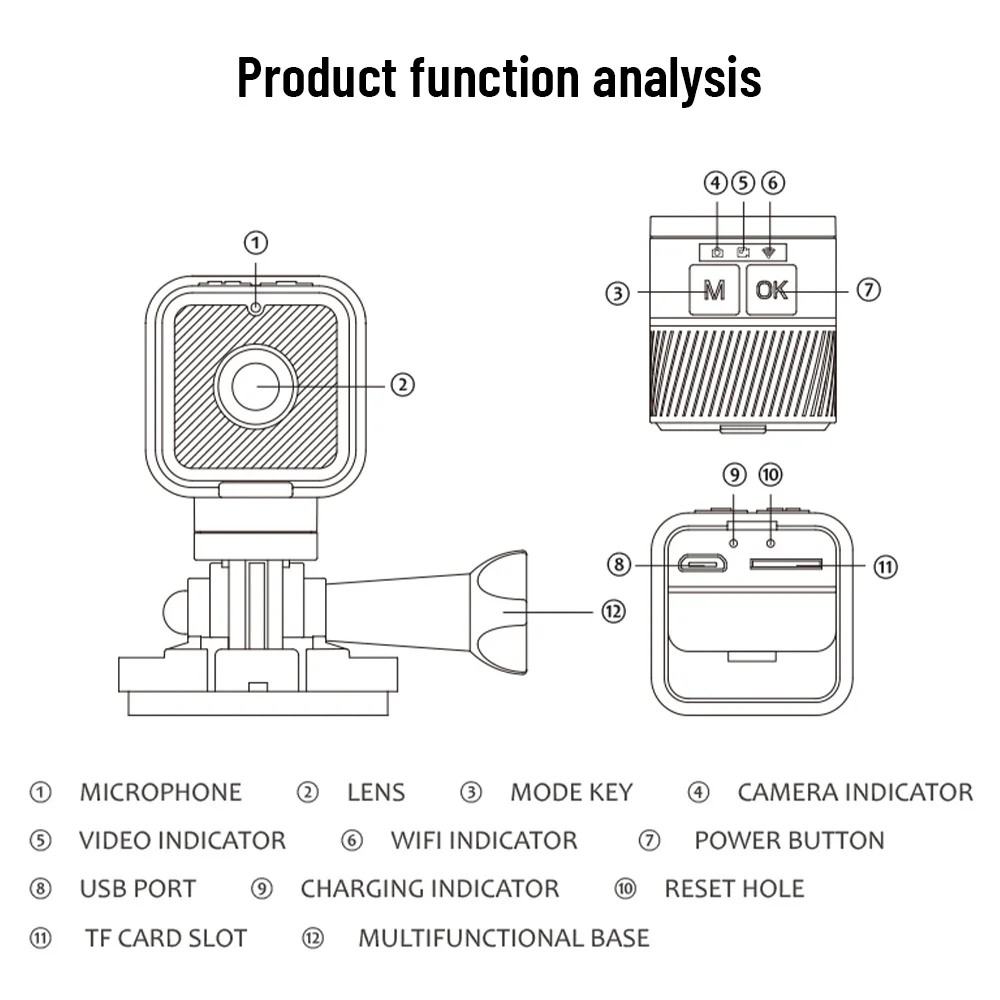 Mini 1080p HD Action Camera Touch Control 900mAh Rechargeable Waterproof WiFi Outdoor App Adhesive Mount Surveillance