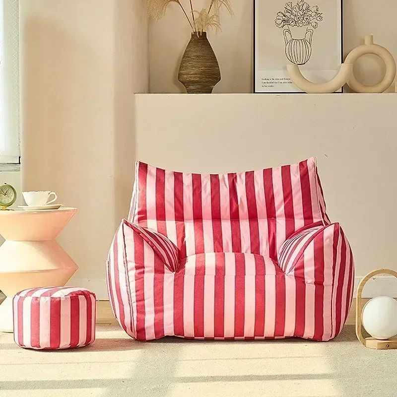 Home Lazy Small Sofa Simple Small House Single And Double Armrest Sofa Comfortable Striped Backrest Bean Bag Sofa