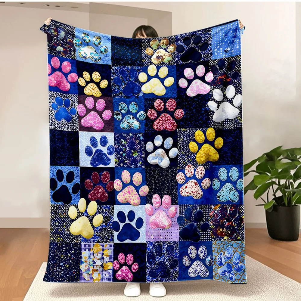 Cute Dog Claw Blanket Grid Flannel Blanlet Soft Comfortable for Office Sofa Nap for Friend Gift Brithday Gift Bedroom Decoration