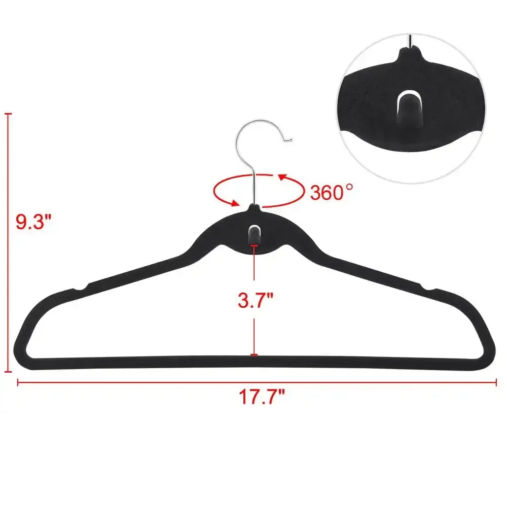 Non Slip Velvet Clothing Hangers, 100 Pack, Black