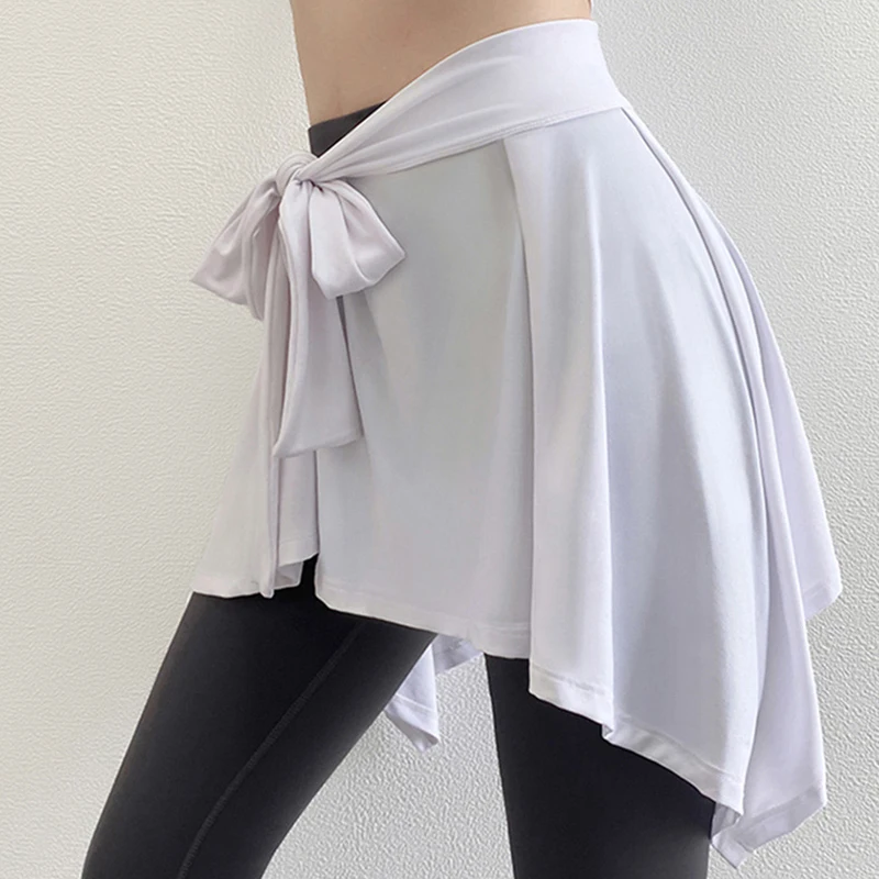 Women Tennis Self-Tie Athletic Sports Yoga Short Skirt Anti-Shine Fart Curtain Strap One Piece Skirt Outside Hip Towel