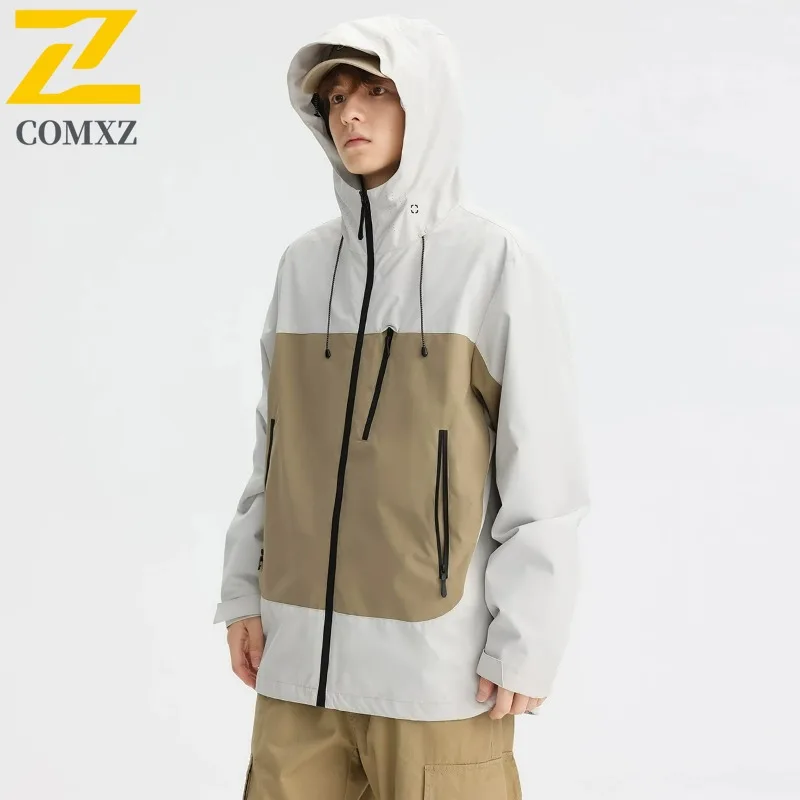 

Comxz 2025 Waterproof Windbreaker Hooded Jacket Zipper Front Multi Pocket Adjustable Cuff Lightweight Outdoor Sport Coat