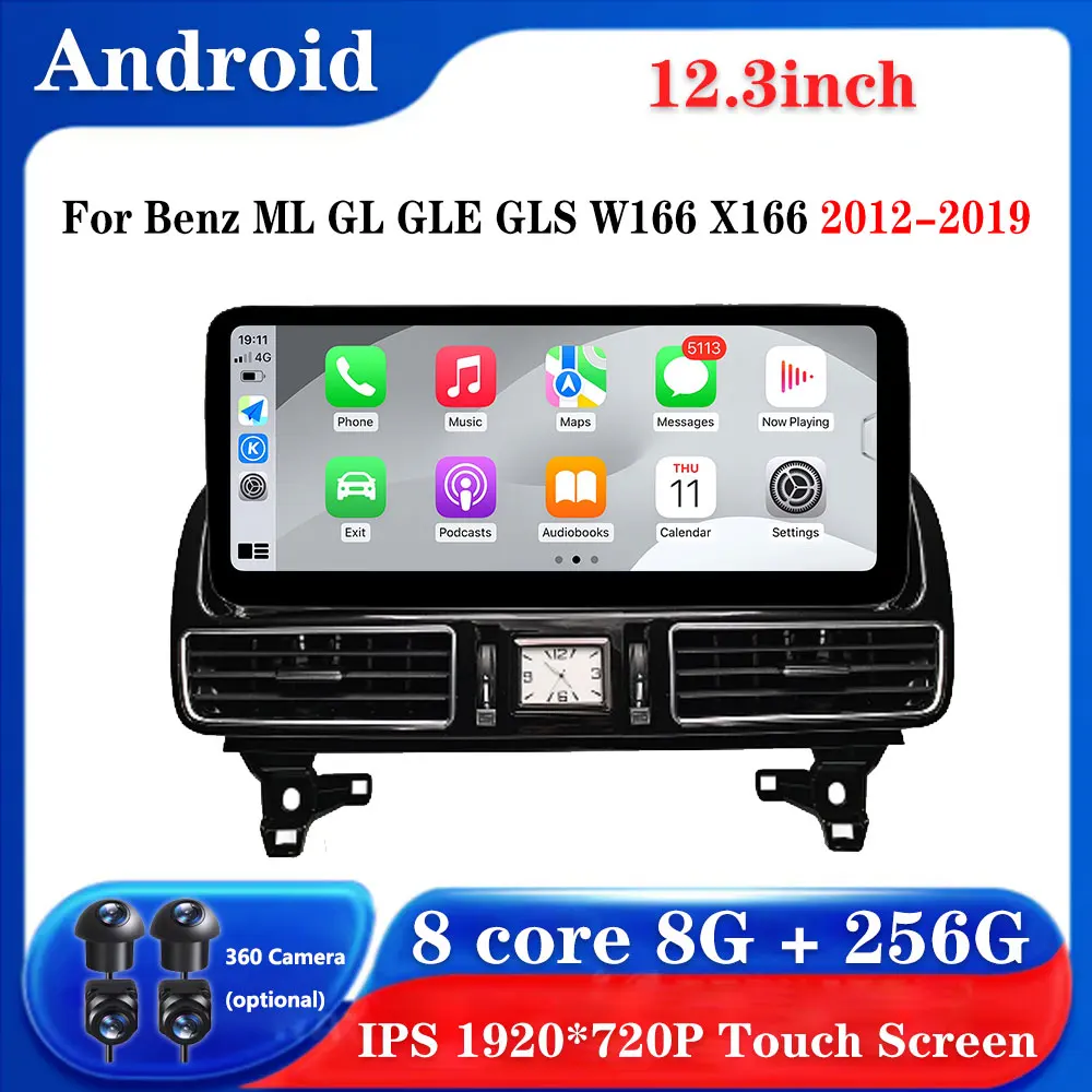 Android  OS Screen 12.3Inch For Mercedes Benz GLML W166 X166 GL350 GL63 64G/128G Car Radio Carplay Gps Navigation