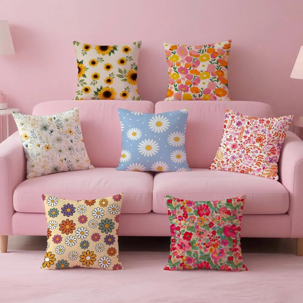 Full Print Floral Print Pattern Cushion Cover Pillow Case Soft Skin Friendly Fabric & Concealed Zipper