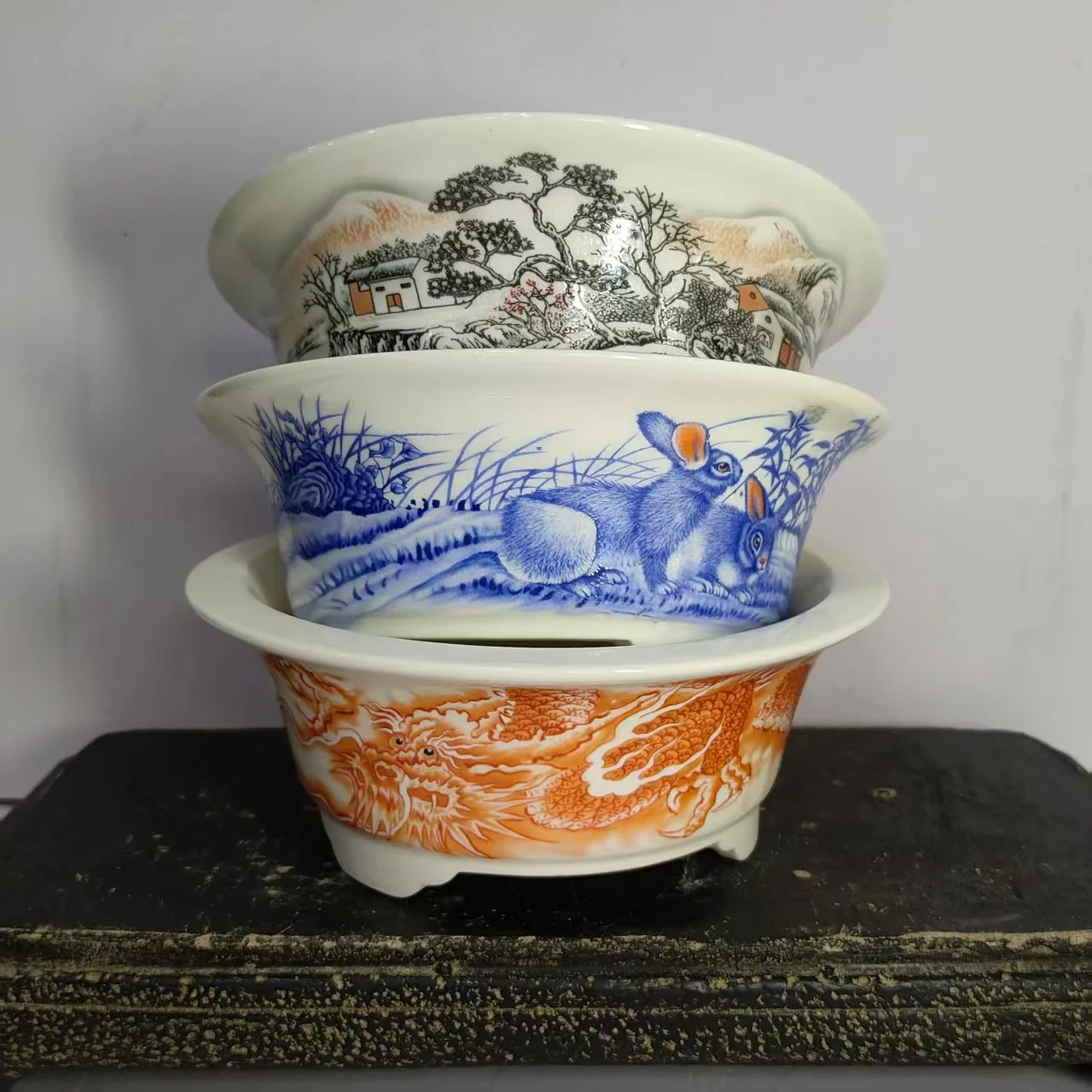 وعاء بونساي كلاسيكي غير مزج من ييشينغ كلاي مع تصميم أظافر #1