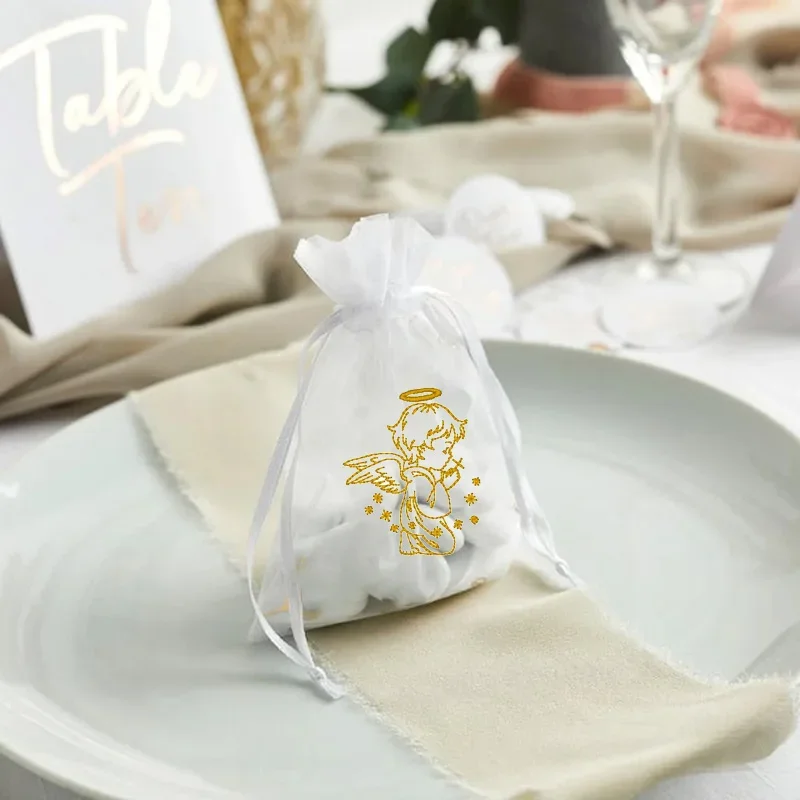 10pcs Angel candy gift present keepsake bags Gold Bless child Boy girl Christening Baptism First 1st Communion decoration