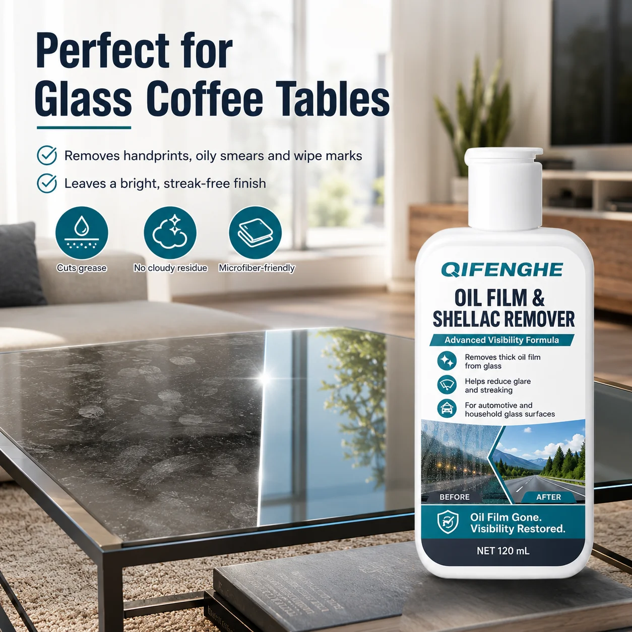 Glass Oil Film Cleaner 120ml, Removes Oily Film & Bug Residue, Restores Transparency, Improves Driving Safety, Car Home Use view 6
