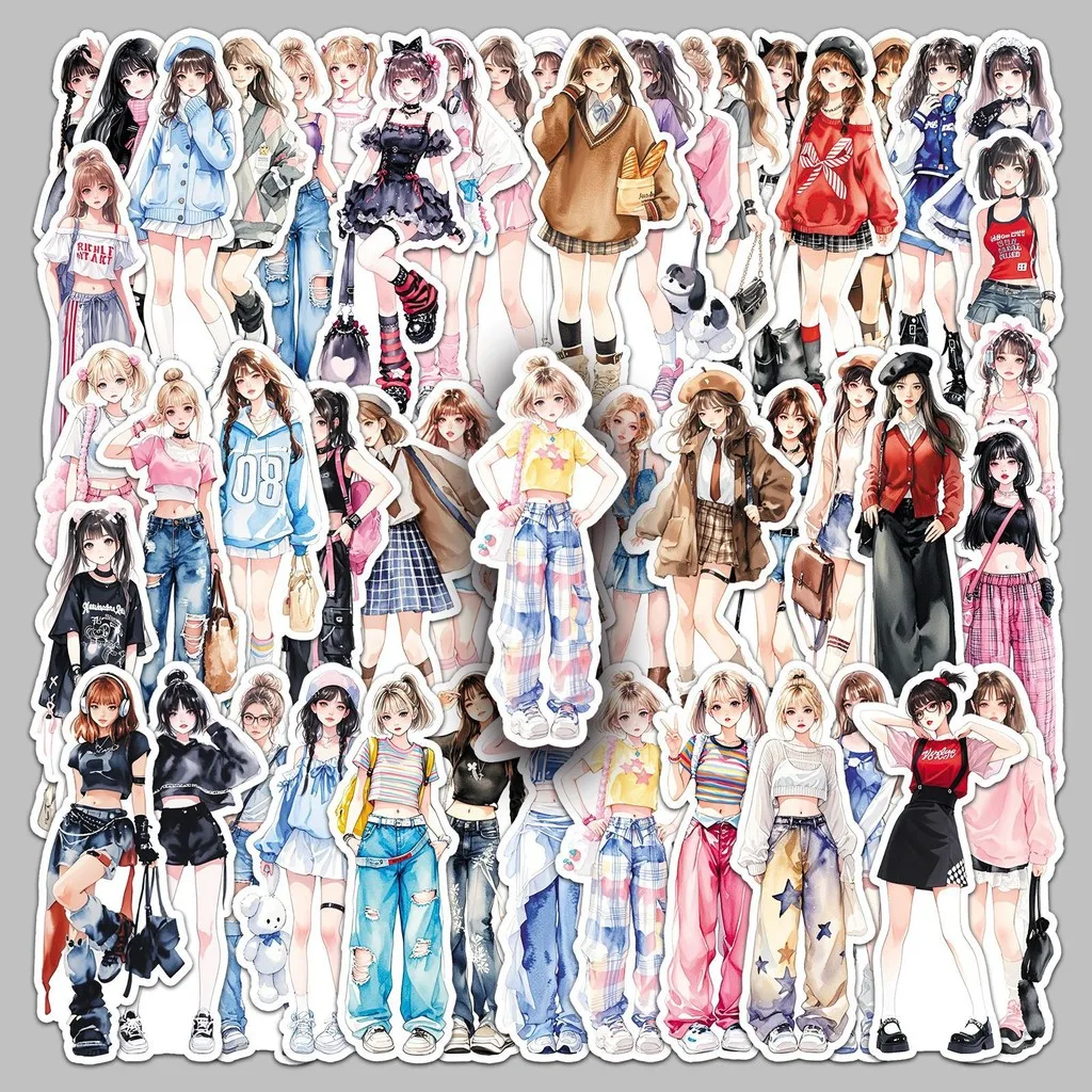 مجموعة ملصقات عصرية فريدة من نوعها مكونة من 50 قطعة - شارات كرتونية متطابقة للملابس العصرية لسجل القصاصات وأجهزة الكمبيوتر والأكواب (متجر عوالم الرسوم المتحركة)