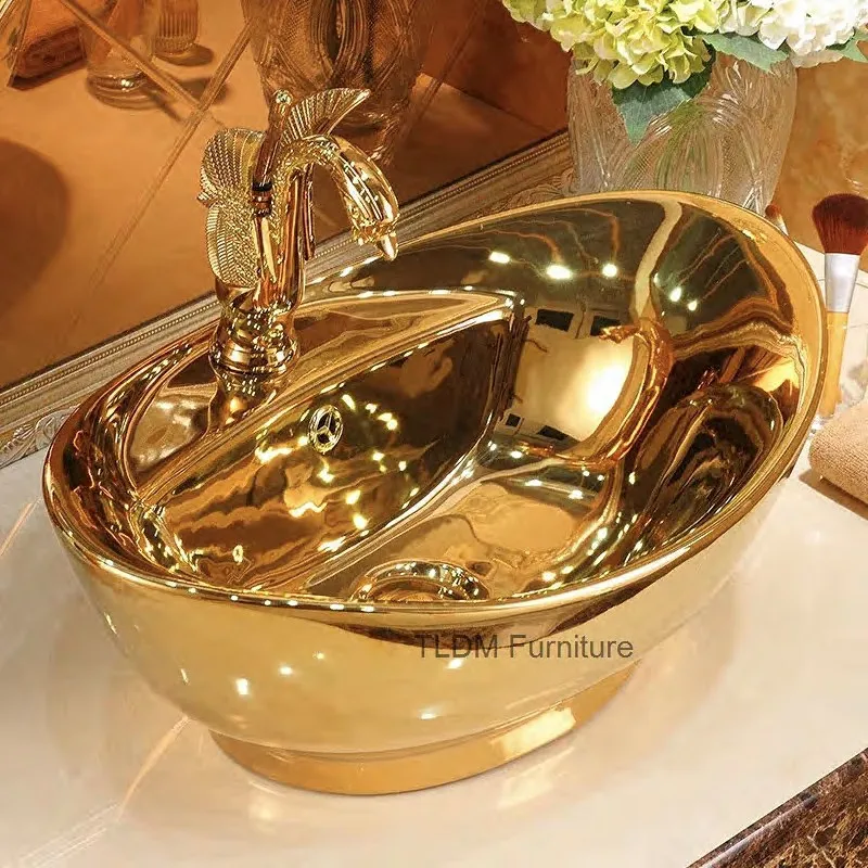 

Gold Bathroom Sinks Ceramic Bathroom Sinks Art European Toilet Basin Wash Basin Modern Washing Hand Basin