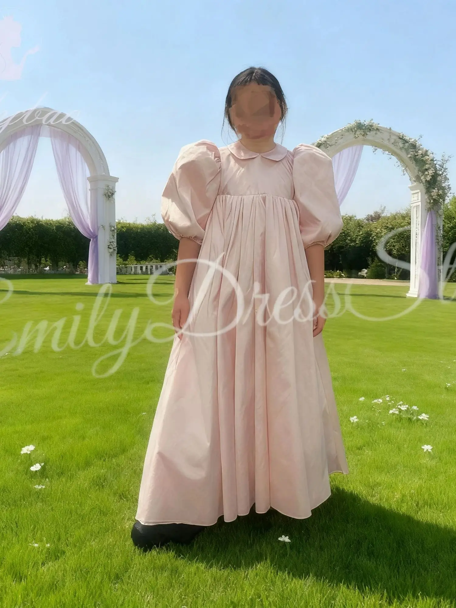 

Розовое платье с цветочным узором для девочек по индивидуальному заказу на свадьбу, атласное платье с высокой талией, 2026, детское бальное платье подружки невесты на день рождения, первое причастие