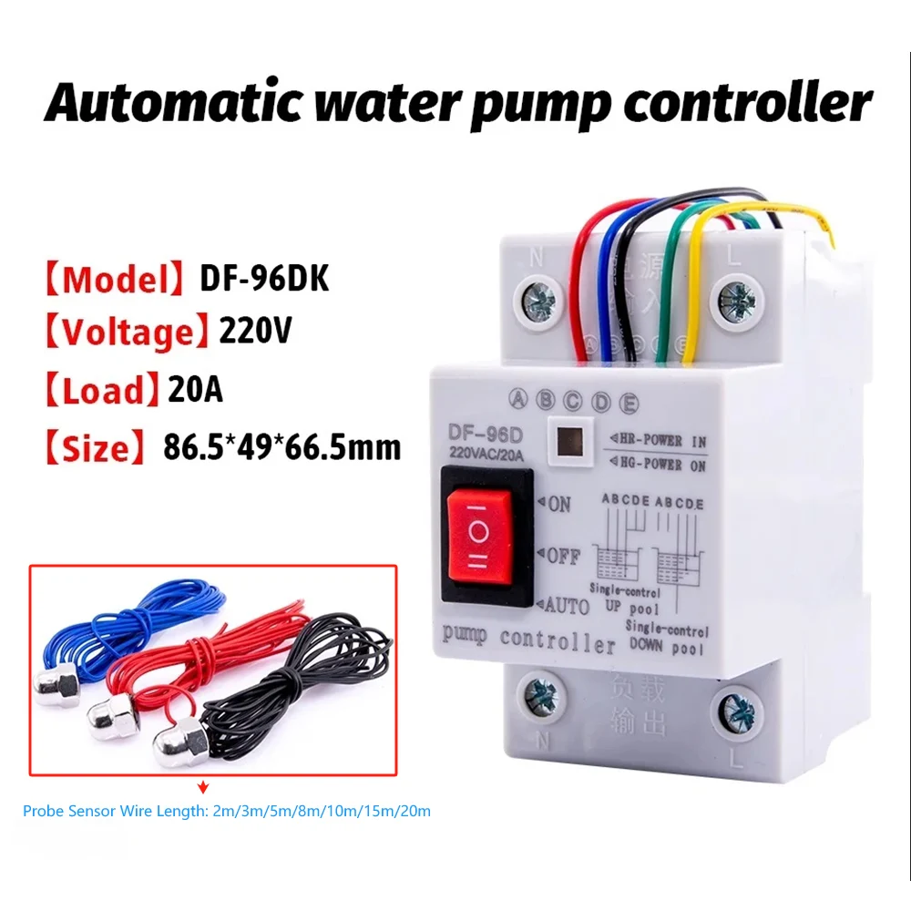 Imagem -03 - Interruptor de Controlador de Nível de Água Automático Tanque de Água Sensor de Detecção de Nível Líquido Controlador de Bomba de Água ac Df-96dk 20a 220v