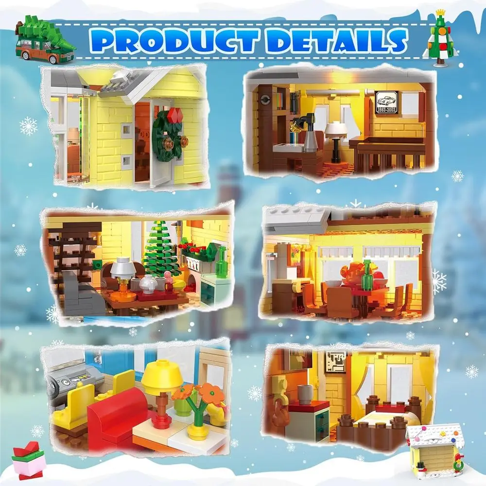 Kit di costruzione del villaggio di Natale 4 in 1: casa delle vacanze, camper, camioncino e garage (2056 pezzi) - Compatibile con LEGO