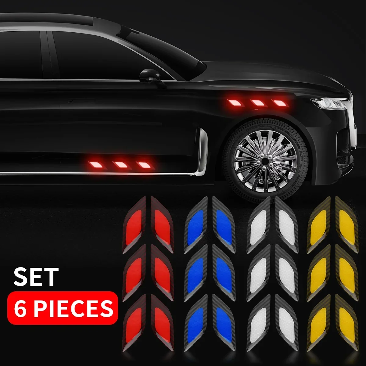 

Набор из 6 светоотражающих полосок из карбонового волокна для бампера автомобиля, предупреждающая лента, наклейка-стикер для авто и мото, аксессуары для экстерьера