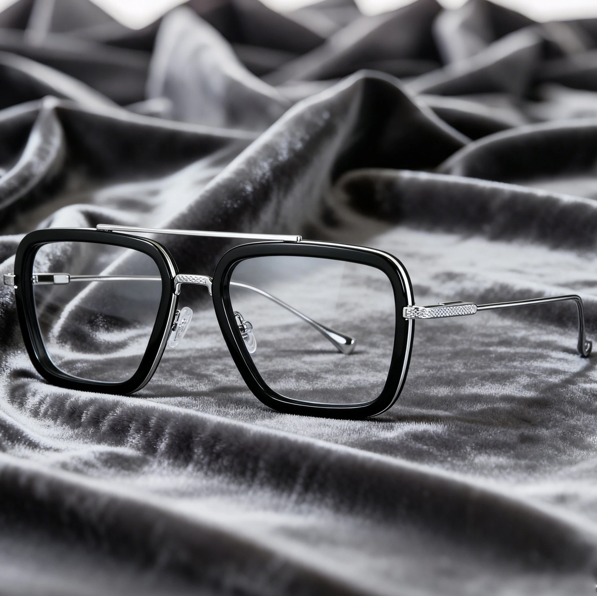 

FYTOO Унисекс Квадратные очки большого размера Стильные роскошные двойные мосты Черный Серебристый Металл + TR, Комфорт Прочный Ежедневно Универсальный.