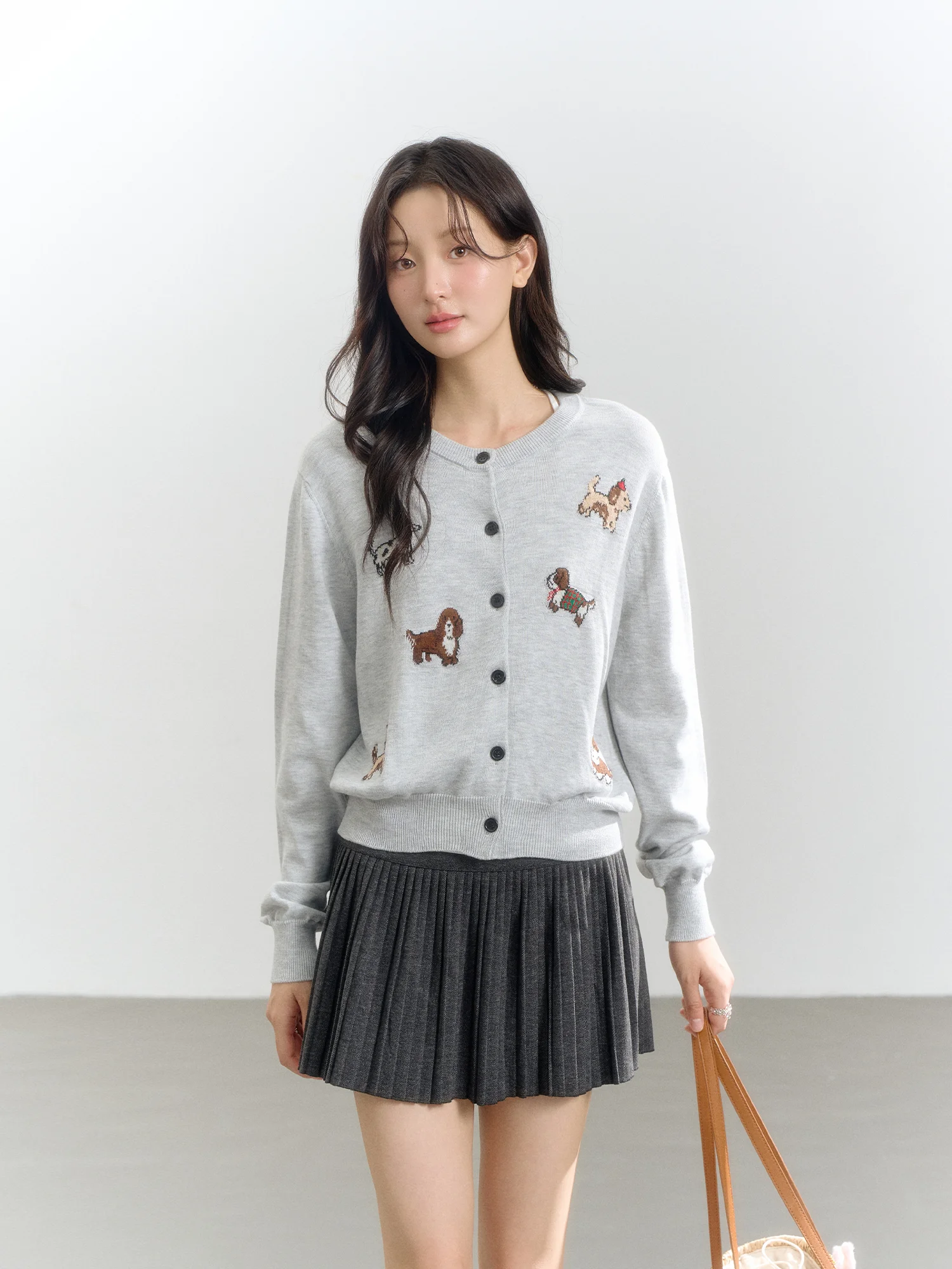 

Early Autumn Women's Knitted Long Sve Sweater with Embroidered Cartoon Dog Waist-Cinching Cardigan Casual Sle Ciwalk