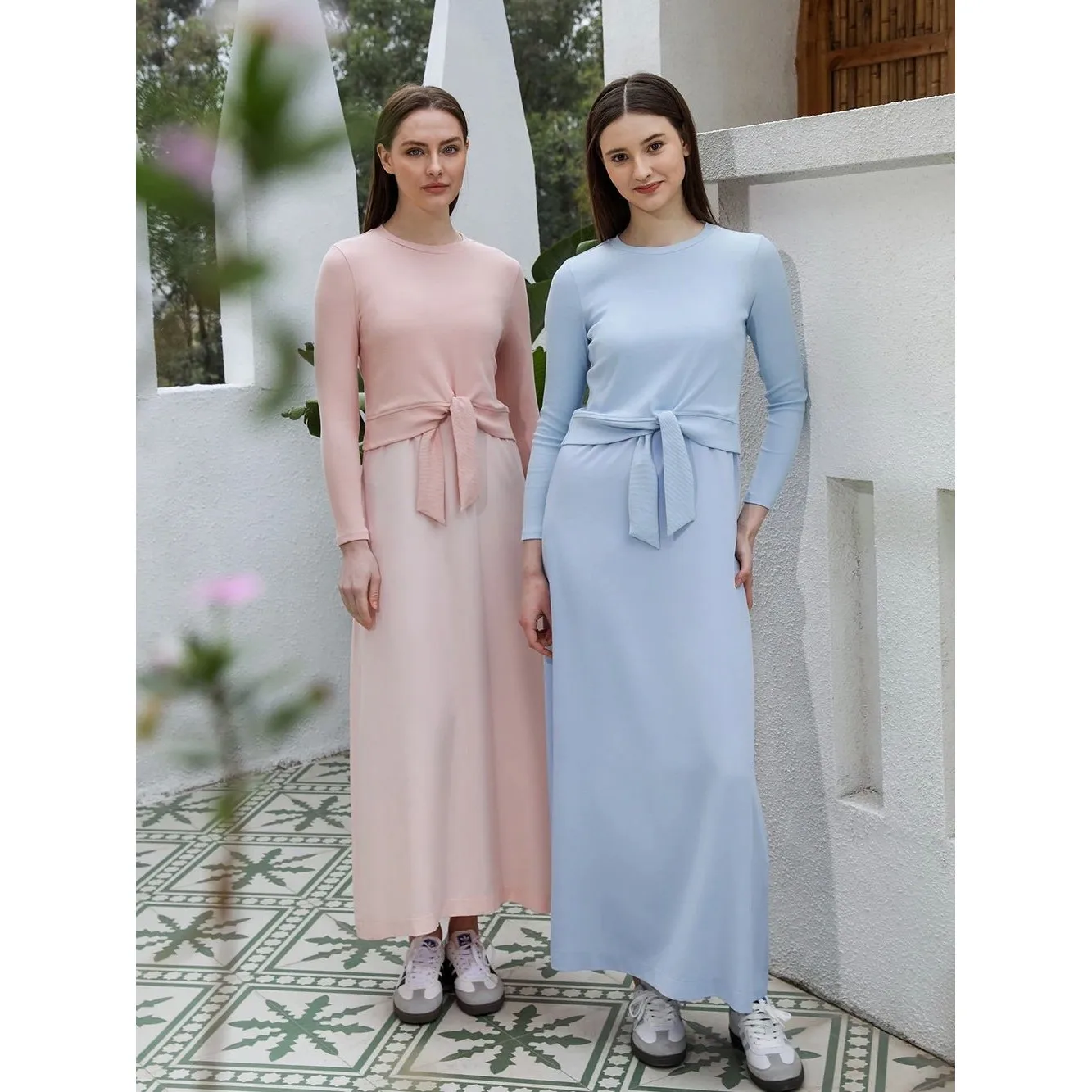 

AP SS25 Women's Ribbed Wrap Tshirt Dress Cleanfit Style PVC Material A-line Sleeve Citywalk Suitable Large Size Mid-aged Women