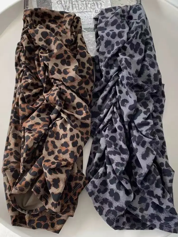 High Waist Fce Lined Yoga Pants Women's Fitn Slimming Pleated Flared Pants Autumn Winter Leopard Print Boting Trousers