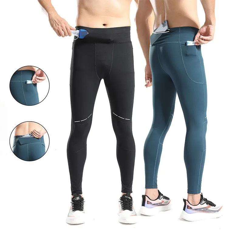 

Мужские спортивные леггинсы для бега, фитнеса, баскетбола, футбола, с карманами, для лета, весны и осени, модель P22