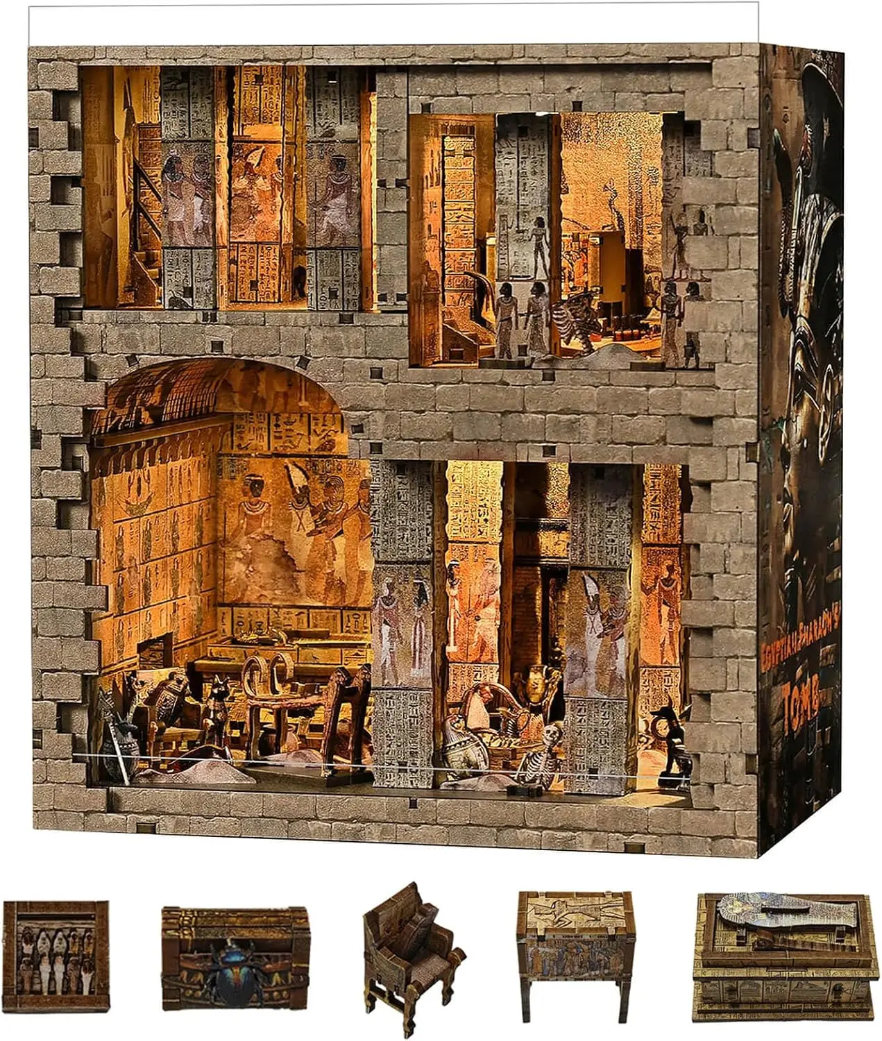 

Набор для сборки миниатюрного домика «Гробница египетских фараонов» для взрослых и подростков, 3D деревянный пазл, декор для книжной полки, уникальный подарок