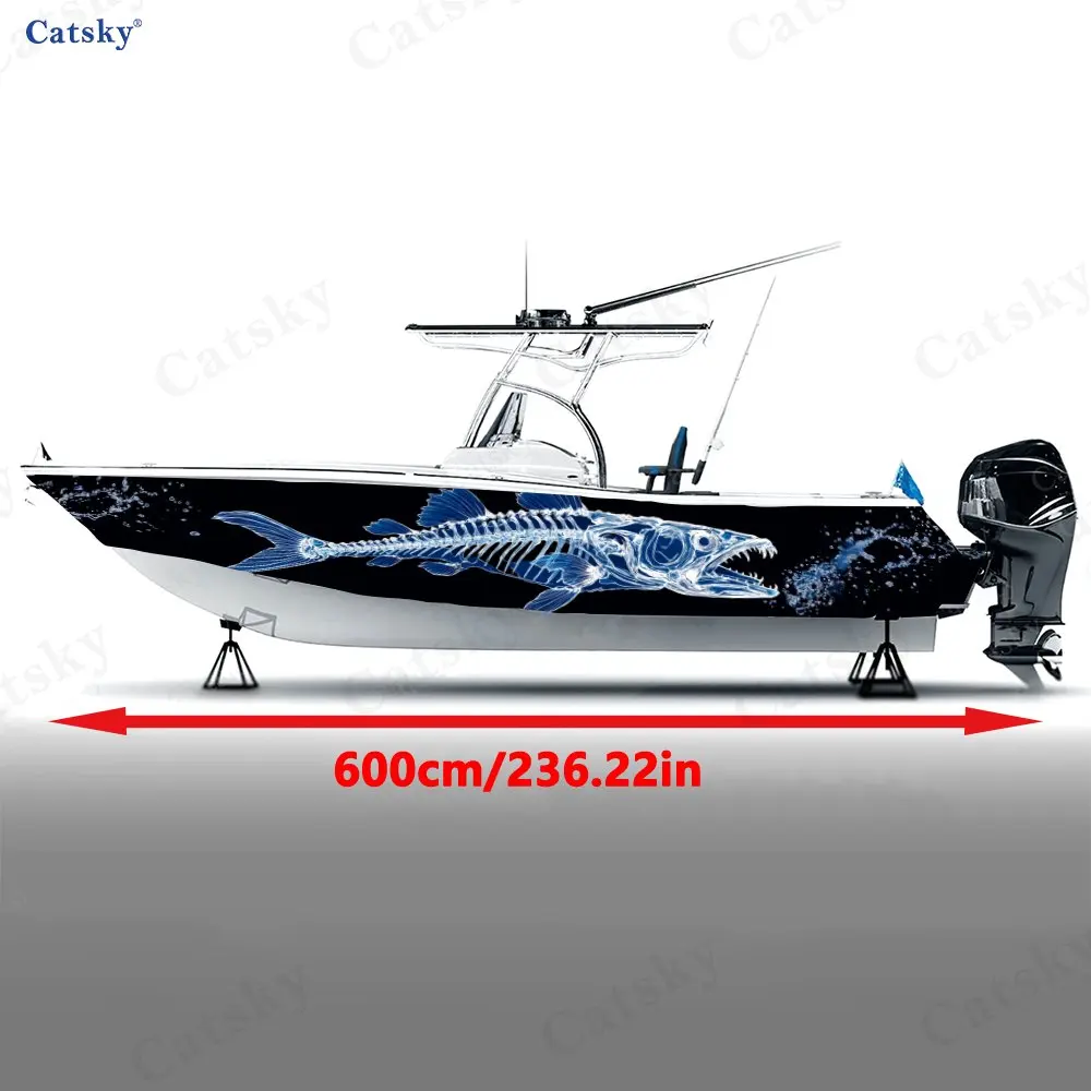 Giant Bone Fish Skeleton Boat Stickers, PVC Waterproof Durable Vinyl Wrap Decals for Fishing Boats, Durable and Stylish Design