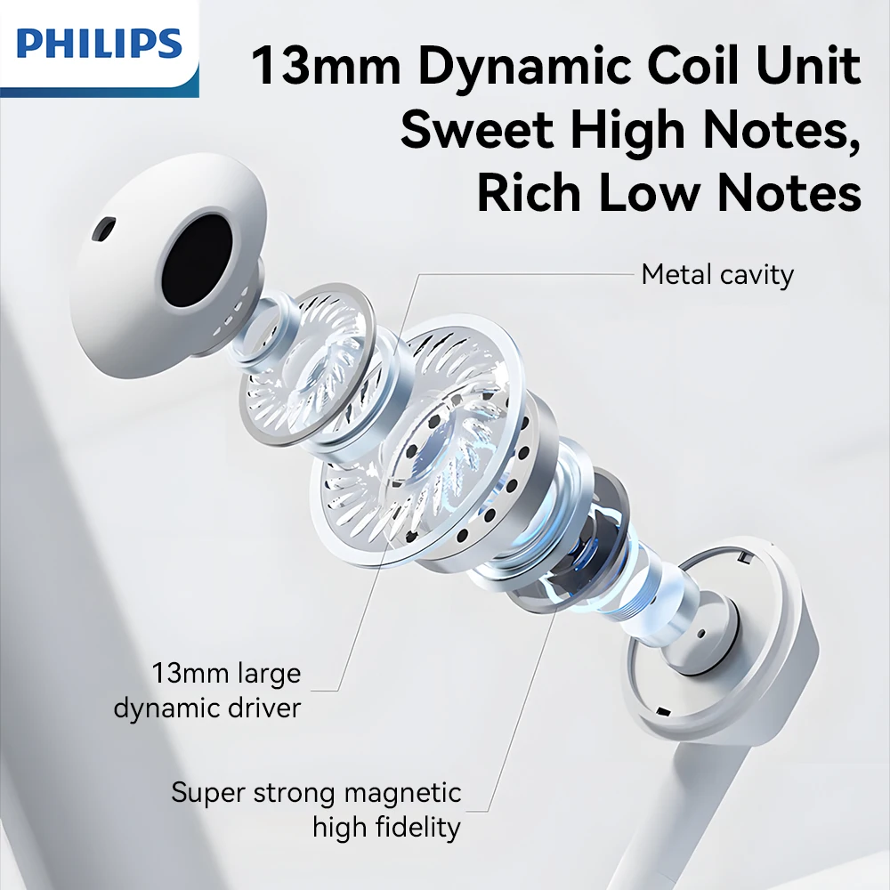 Philips Type C Wired Earphones HiFi Stereo Semi In Ear Headphones With Mic For Phone Laptop Tablet