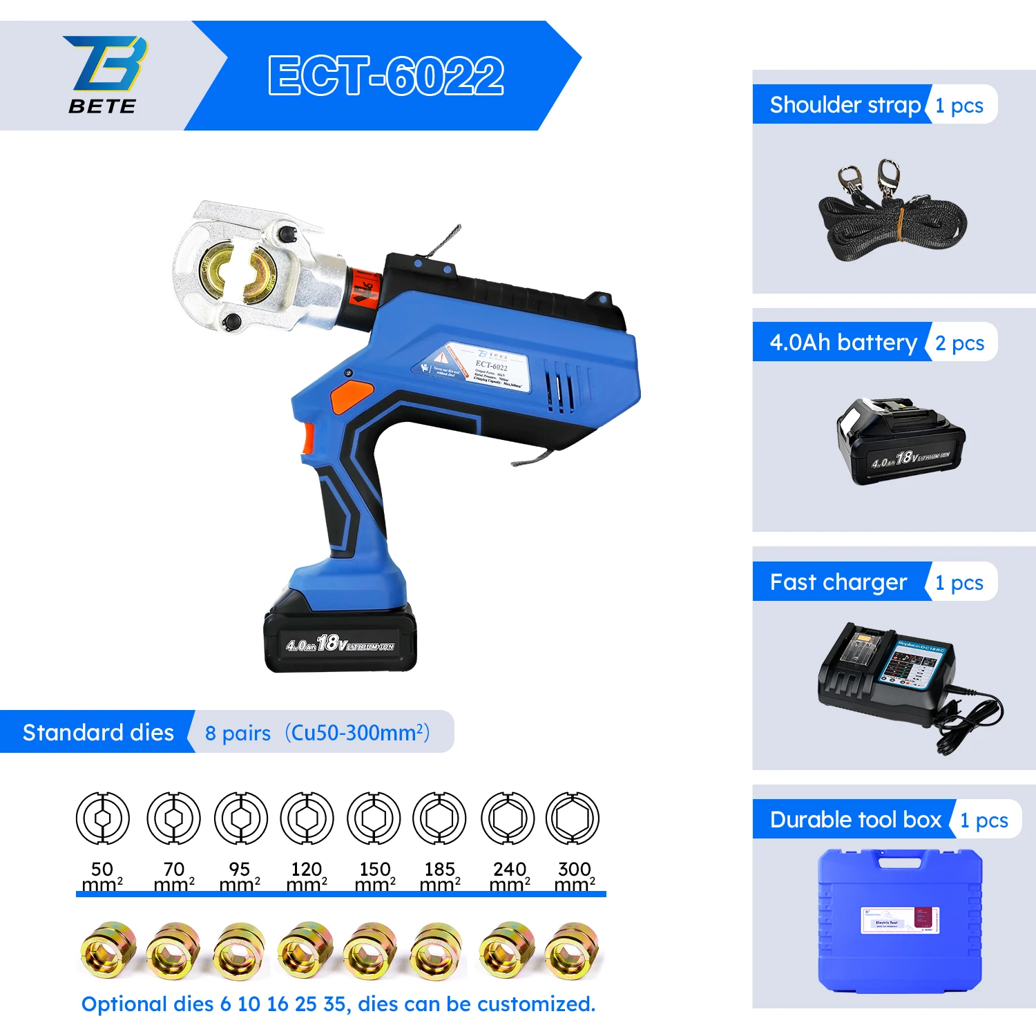 -6022 360° Flip Crimping Head 700bar Max 300mm² 6T Crimping Tool