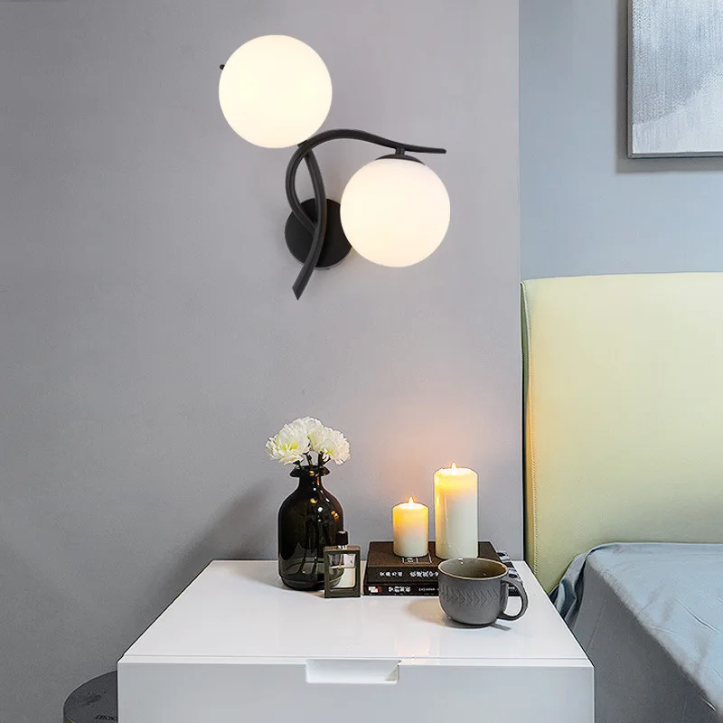 Dining Hall Hallway Decoration Round Ball Wall Lamp Simple Bedroom Bedside Lamp Glass Wall Lamp