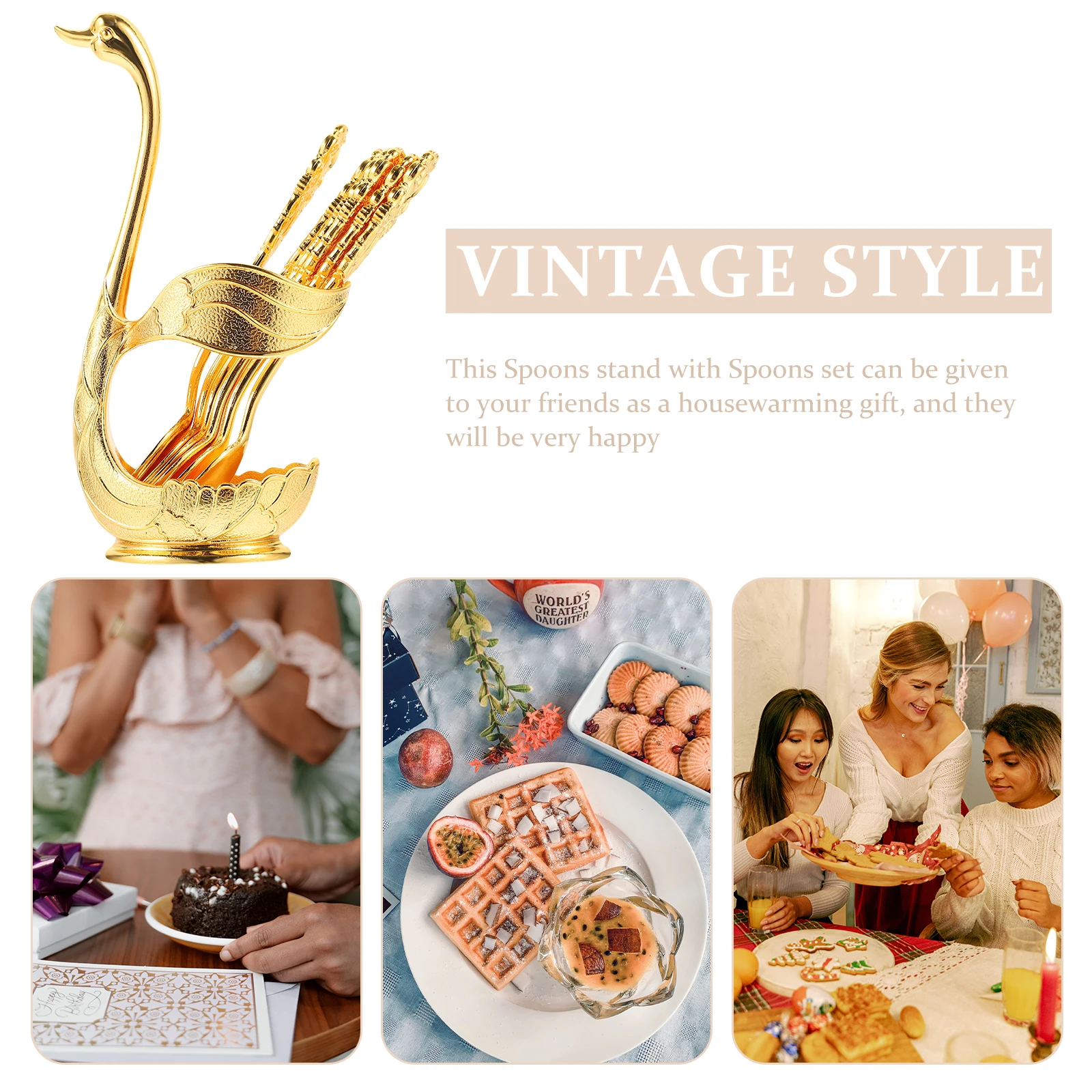 

Metal Swan Spoon Fork Set Family Utensils Coffee Organizer Fruit Wedding Spoons Dessert Cake Alloy Holder with Storage