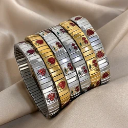 Greatera Strawberry Cherry Pattern Men Women's Bangle Watchband Elastic Stainless Steel Creative Temperament Bracelet Jewelry