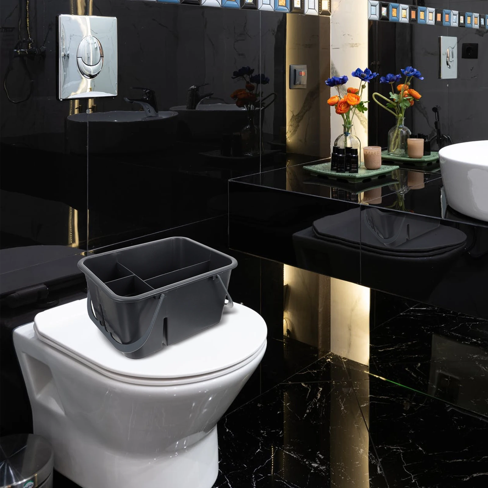 

Cleaning Basket 4-Grid Handheld Storage Bucket For Bathroom Toilet Organizing Practical Home Use Durable Plastic Tool Storage