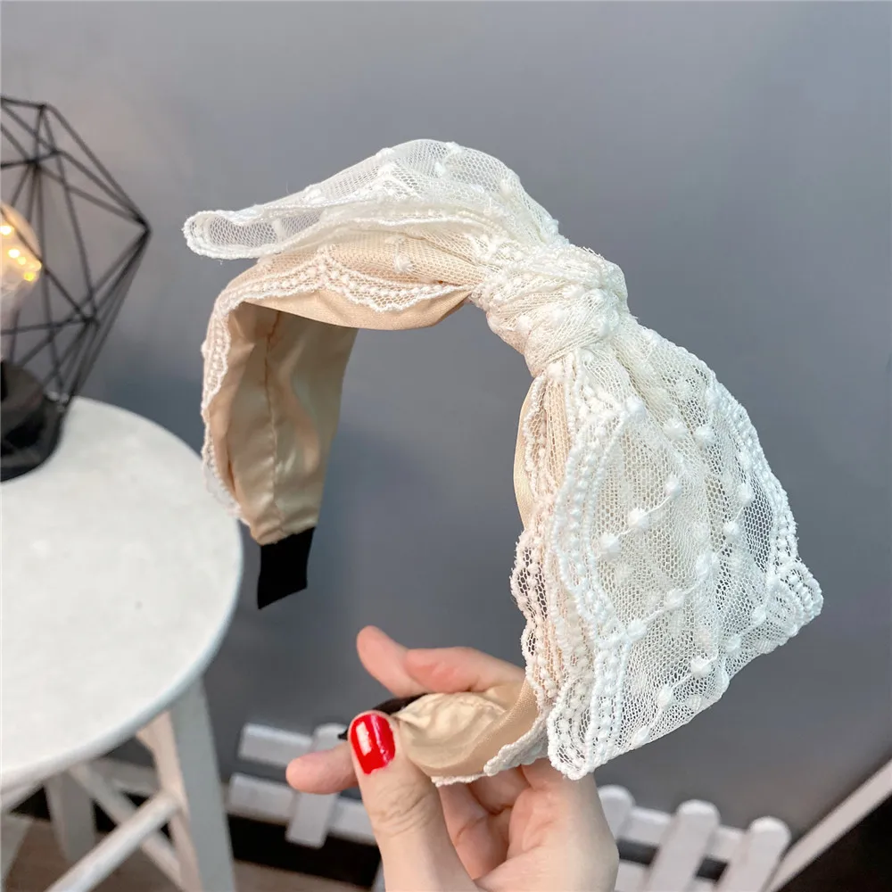 1 Süßes Spitzen-Stirnband mit großer Schleife, neues Stirnband mit breitem Netzrand, Haaraccessoire im Prinzessinnen-Stil, Feenmärchenhaft – Detail 4