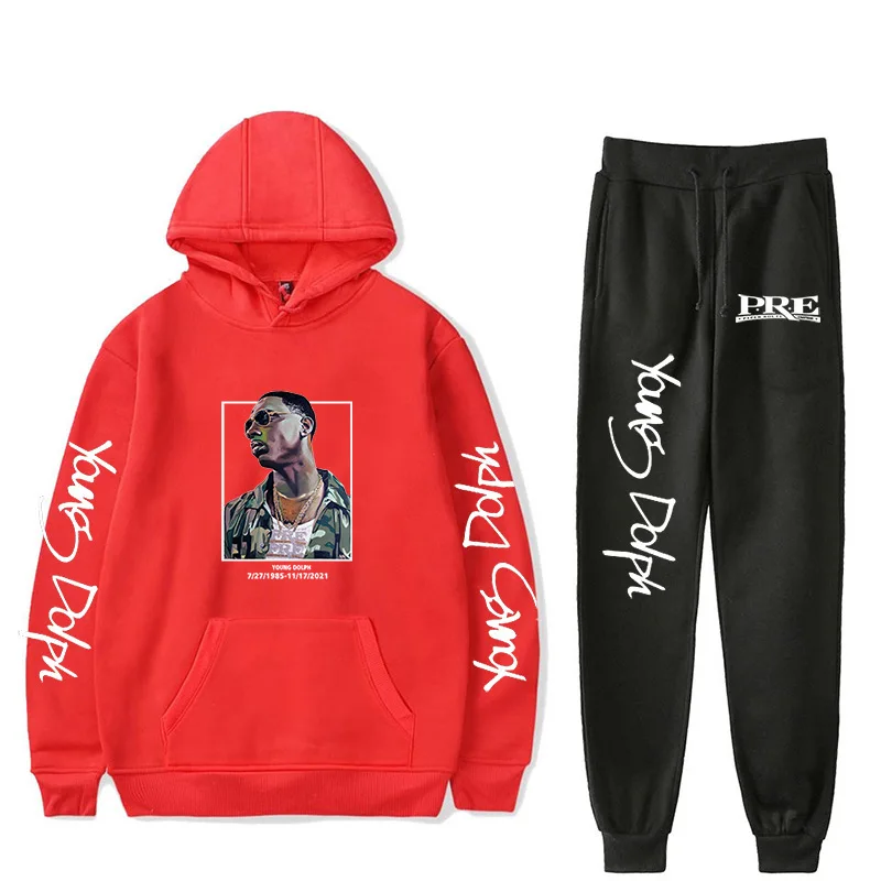 Rapper Young Dolph Men\'s Sportswear Sets Casual Tracksuit Two Piece Set Top and Pants Sweat Suit Male Sporting Suits Streetwear