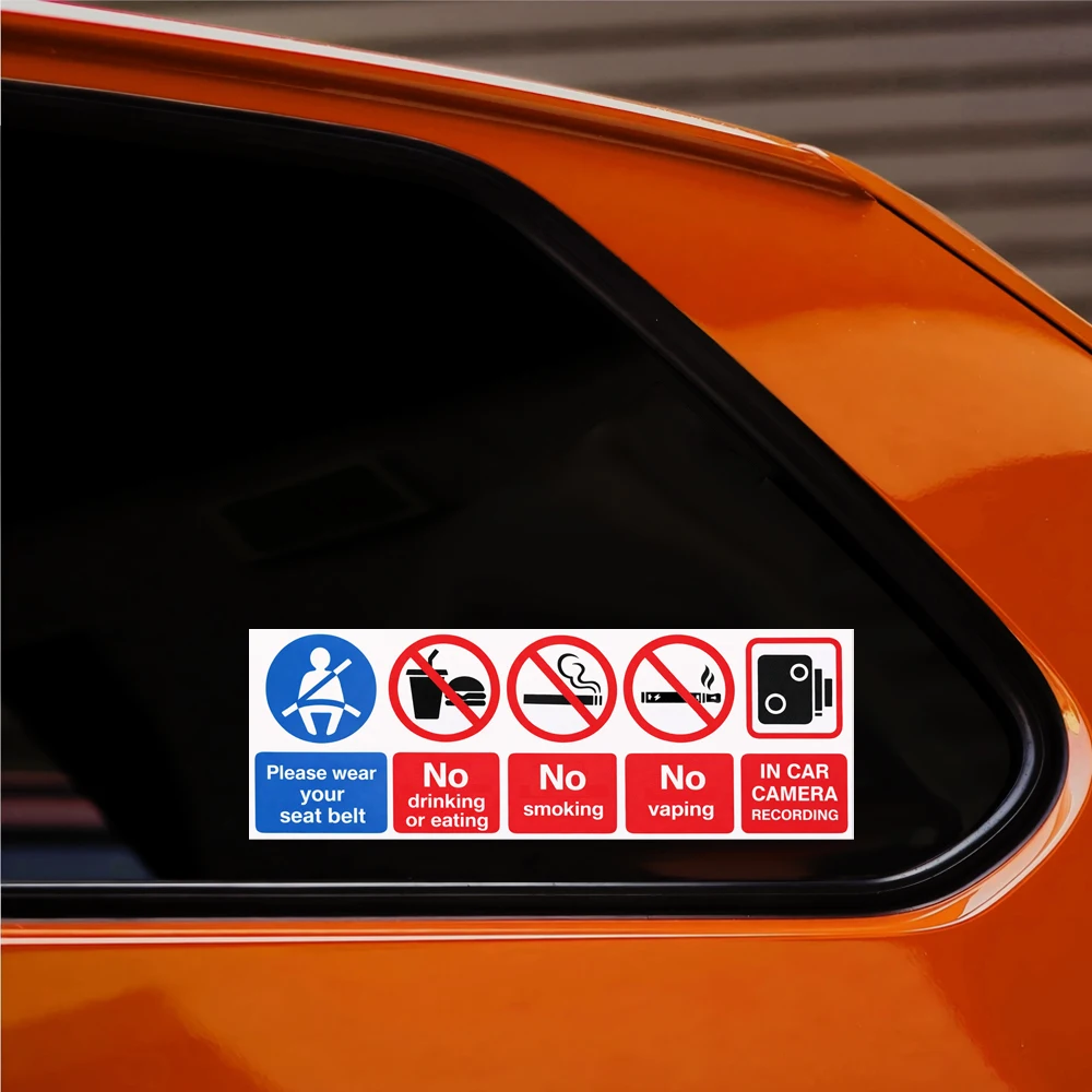 120mm X 40mm Warning Stickers CCTV Seatbelt Passenger Rules Vinyl Car Sticker 2packs