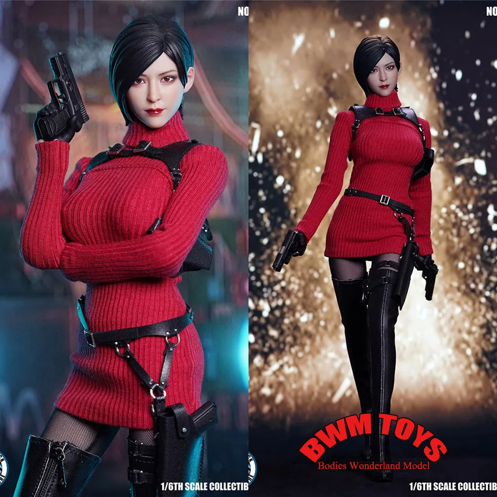 SUPER DUCK SET087 1/6 Scale Sexy Female Agent Ada Wong Head Sculpt Carved Costume Clothes Set for 12'' S09C Action Figure Body