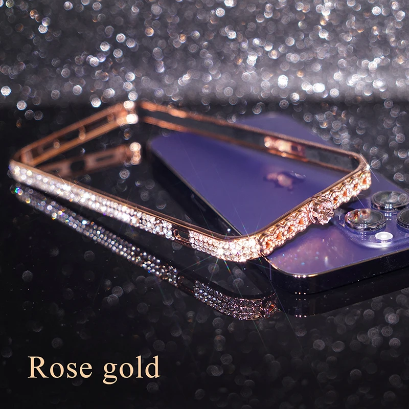 For iPhone 15 14 13 12 11 Pro Max Case Rhinestone Bling Diamond Love Bumper For iPhone 15 XS XR Case Glitter Inlay Metal Frame image 3