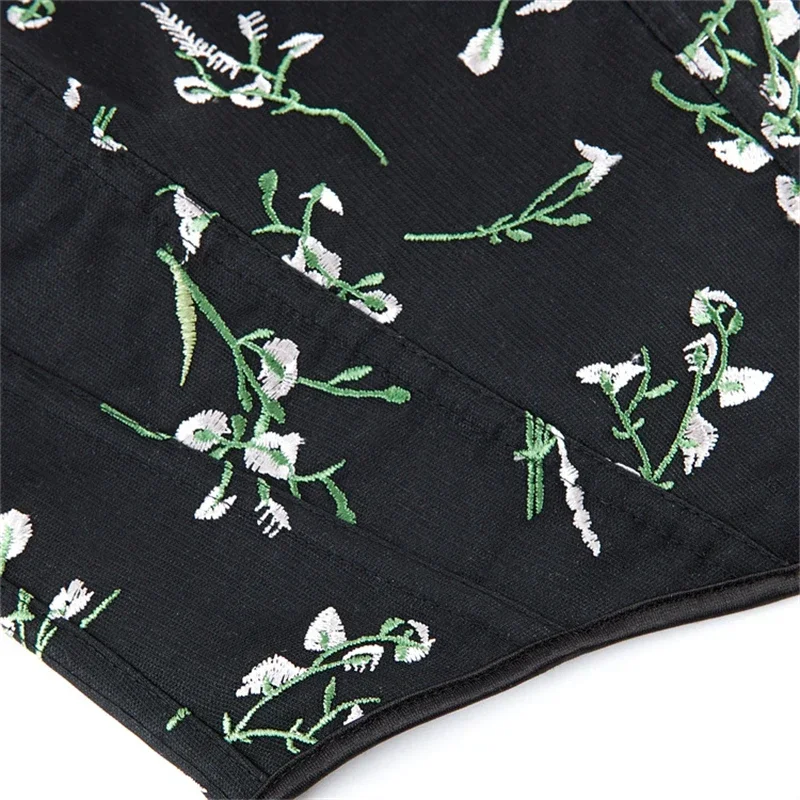 

Черный сексуальный винтажный корсет-бюстье с цветочной вышивкой, элегантное женское белье, утягивающее фигуру, без бретелек, на шнуровке