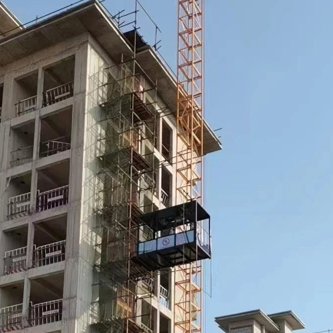 Single column double cage hoist special for lifting machinery concrete